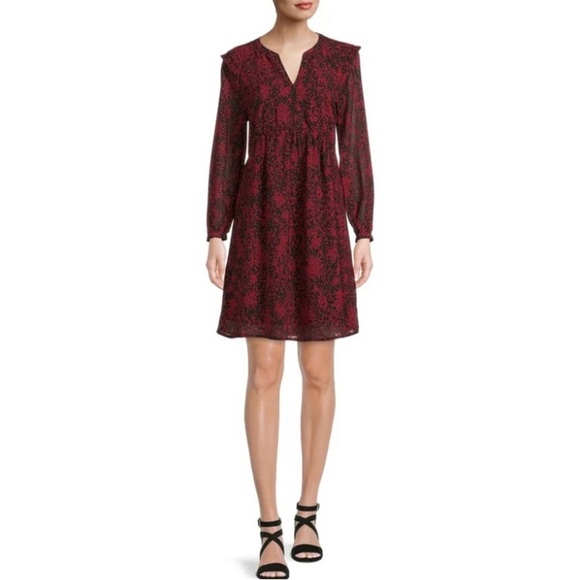 NWOT Beachlunchlounge Red Wrap Sundress with Bishop Sleeves - Picture 1 of 15
